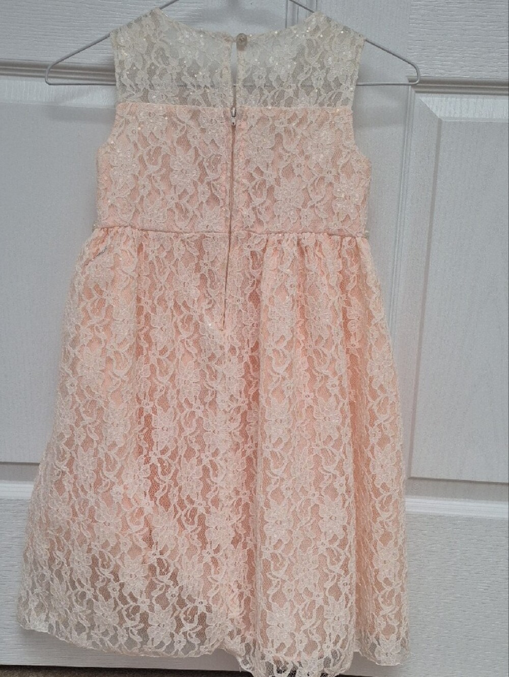 Peach Lace Pearl-Trim Girls' Formal Dress - Picture 3 of 4